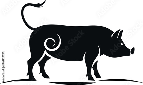  pig silhouette with curled tail minimal farm animals  