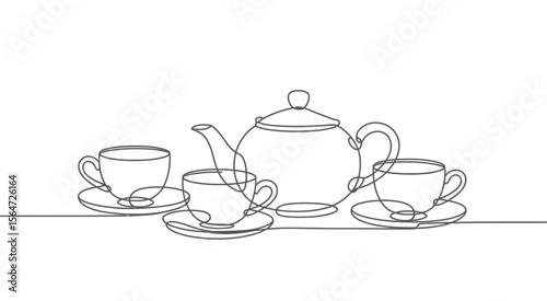 Elegant Tea Set in Continuous Line Drawing