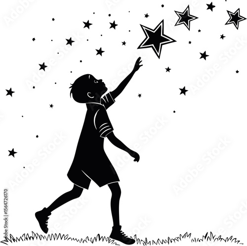  silhouette of a child reaching for stars dream.