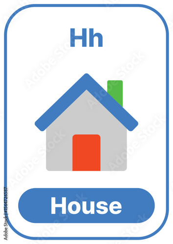 Colorful alphabet flashcard with cute illustrations. Perfect for phonics, preschool, kindergarten, school lessons, ESL education, worksheets, posters, and learning apps.
