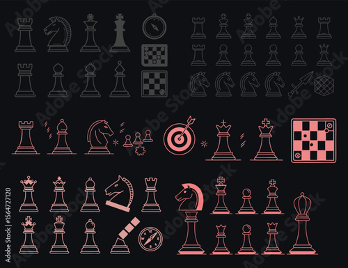 Strategic Chessboard with Multiple Pieces in Colorful Vector Illustration