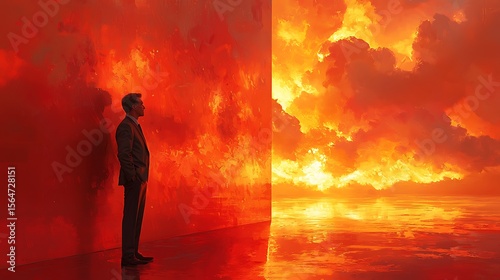 Man contemplates inferno world transition
