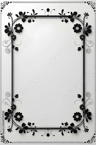 AI Generative. Elegant Black and White Floral Frame with Swirls and Borders. 10
