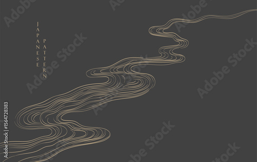 Japanese background with line ocean sea pattern vector. Abstract template with geometric wave pattern. Mountain layout design in oriental style