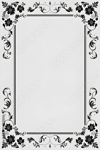 AI Generative. Elegant Black and White Floral Frame with Swirls and Borders. 18