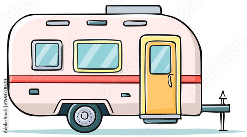 Cute Travel Trailer RV Illustration with Retro Design

