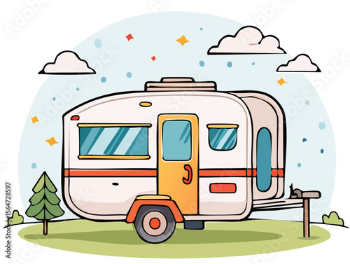 Colorful RV Camper Illustration for Travel Design
