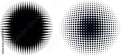 Abstract halftone sphere and circle pattern with gradual dot size silhouette