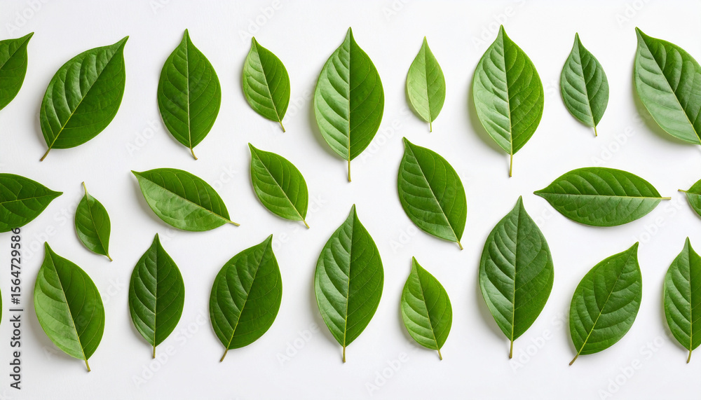 Naklejka premium Pattern of Fresh Green Leaves on White Background