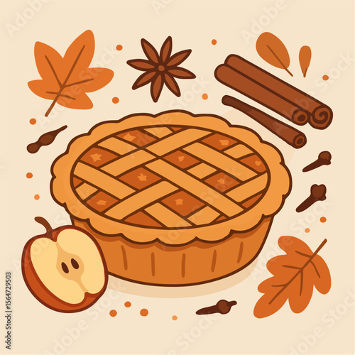 Autumn pie with spices and leaves fall harvest