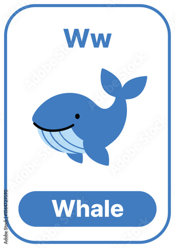 Colorful alphabet flashcard with cute illustrations. Perfect for phonics, preschool, kindergarten, school lessons, ESL education, worksheets, posters, and learning apps.