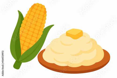 Corn on the cob and mashed potatoes side dish