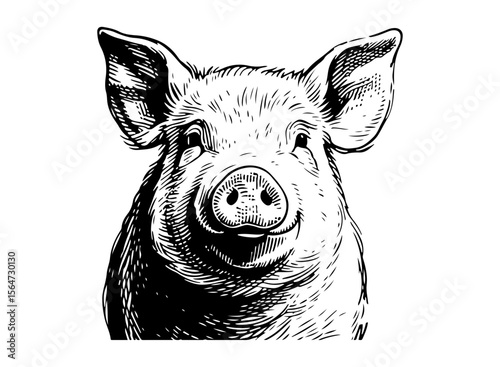 Pig vector engraving style illustration