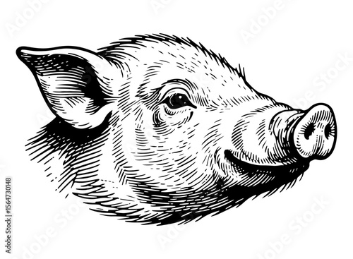 Pig vector engraving style illustration