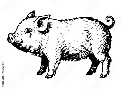 Pig vector engraving style illustration
