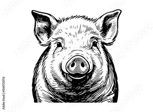 Pig vector engraving style illustration