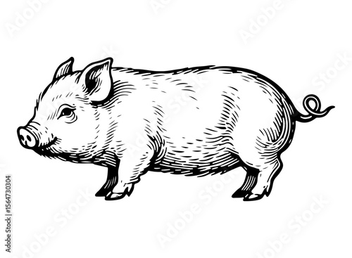 Pig vector engraving style illustration