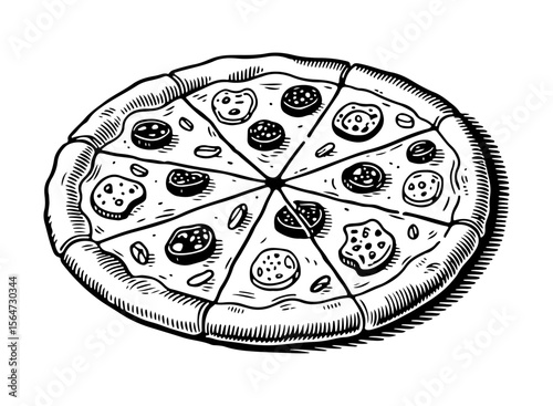 Pizza vector engraving style illustration