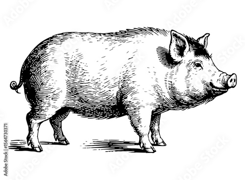 Pig vector engraving style illustration