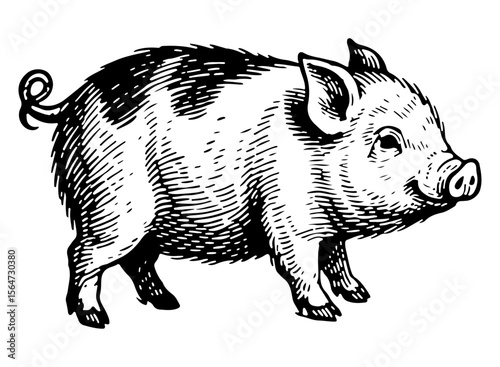 Pig vector engraving style illustration