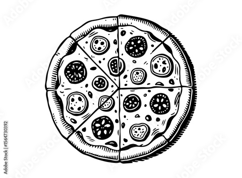 Pizza vector engraving style illustration