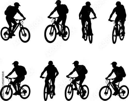  mountain biker, cycling,  bicycle, Hiking man silhouette, outdoor, sport, adventure, vector  bundle
