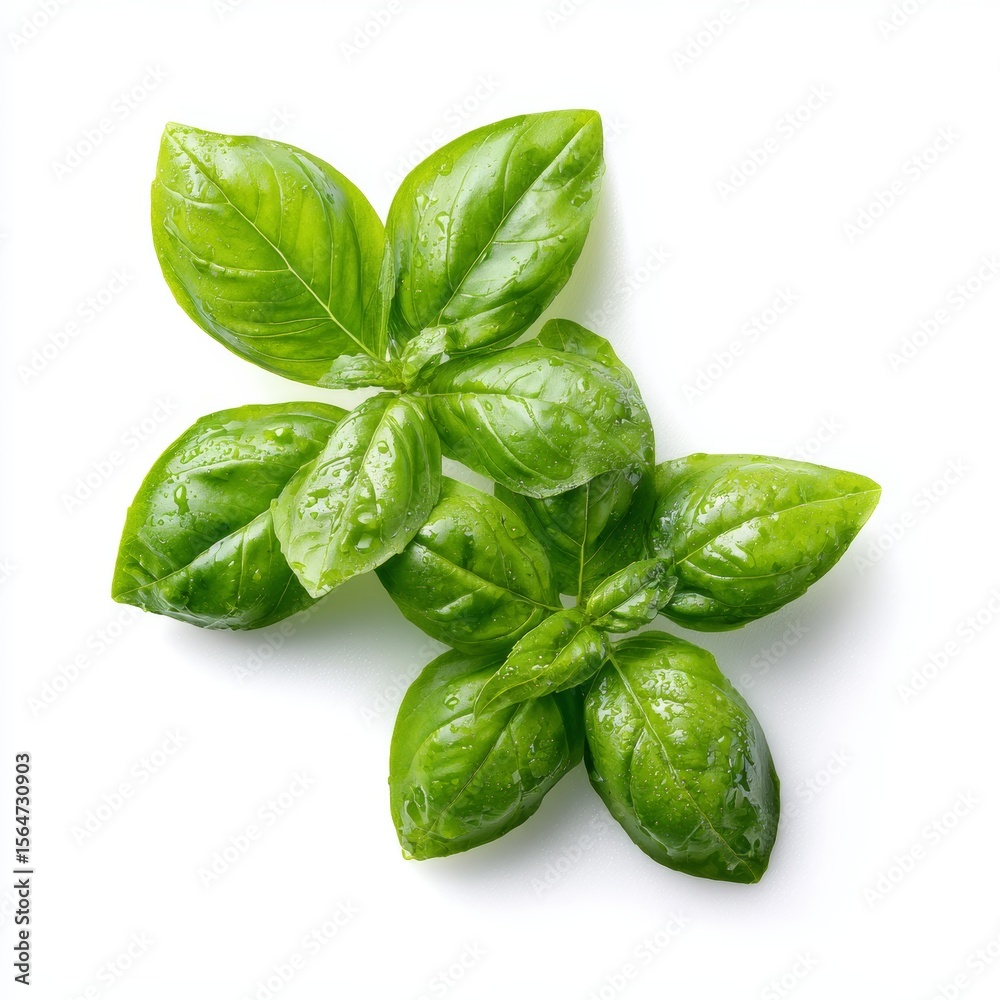 Fototapeta premium Fresh basil leaves with vibrant green color and natural texture. A culinary herb essential for flavorful dishes