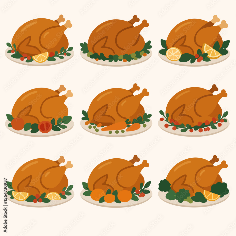 Fototapeta premium Roasted turkey set with herbs and citrus fruits