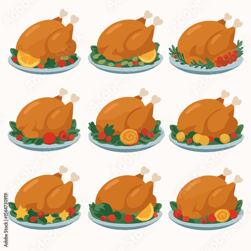 Roasted turkey dinners on plates festive holiday meal