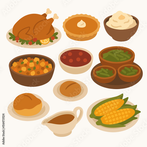 Thanksgiving feast flat lay food arrangement