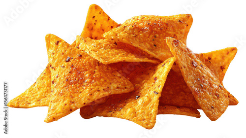Pile of doritos on black background view on transparent background
