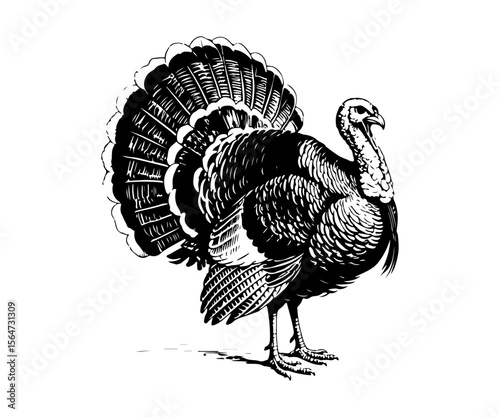 Turkey birds vector engraving style illustration