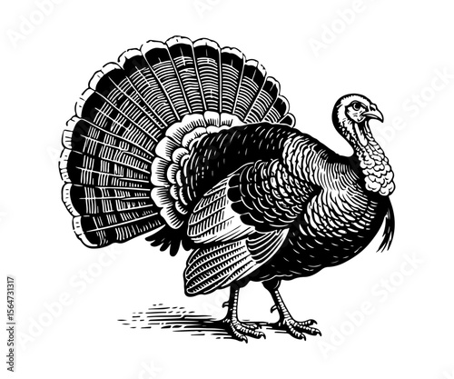 Turkey birds vector engraving style illustration