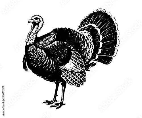 Turkey birds vector engraving style illustration