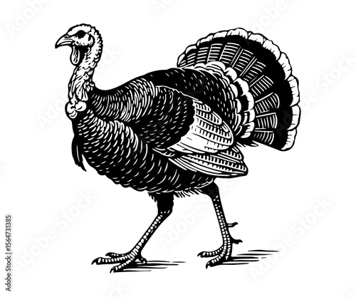 Turkey birds vector engraving style illustration