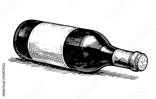 Wine bottle vector engraving style illustration