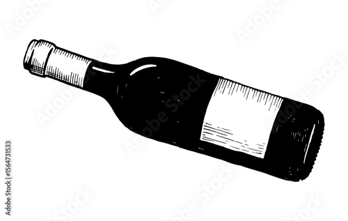 Wine bottle vector engraving style illustration