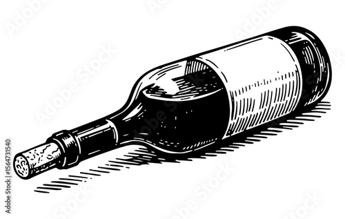 Wine bottle vector engraving style illustration