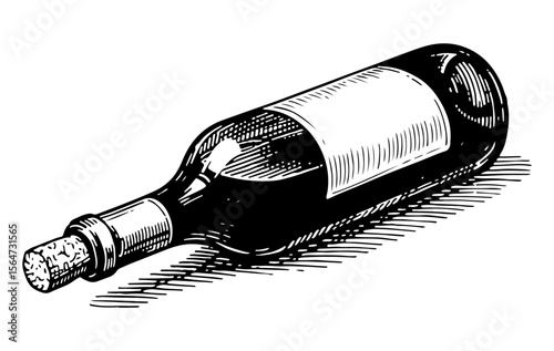 Wine bottle vector engraving style illustration