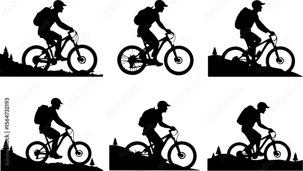 Obraz premium American mountain biker, cycling, bike, silhouette, outdoor, sport, adventure, bundle