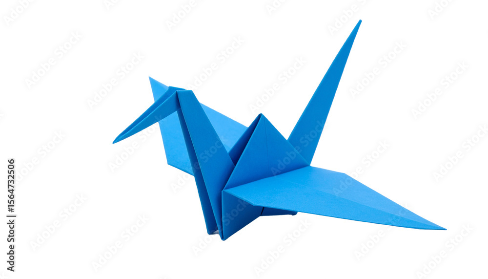 Fototapeta premium Close up of a paper bird blue isolated on transparent background