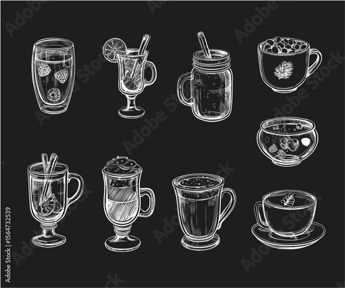 Vintage Coffee Vector Elements – Barista Tools, Hot and Cold Drinks, Coffee Beans, and Sweet Treats in Playful Hand-Drawn Doodle Style for Menu or Print
