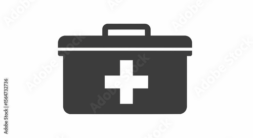 Illustration of a medical kit with a handle and a white cross in the center on a white background