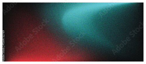 Contrasting red and cyan abstract light blend, dark grainy black background, noise texture futuristic dynamic poster header cover wallpaper design