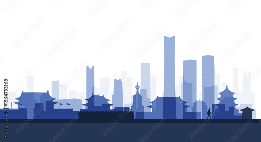 Naklejka premium Beijing City Skyline Silhouette Ancient and Modern