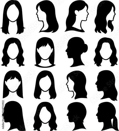 women beautiful hairstyle silhouette pack.eps