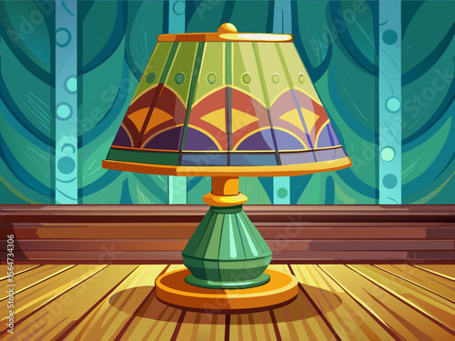 vector of A lampshade on a wooden table with a light background...