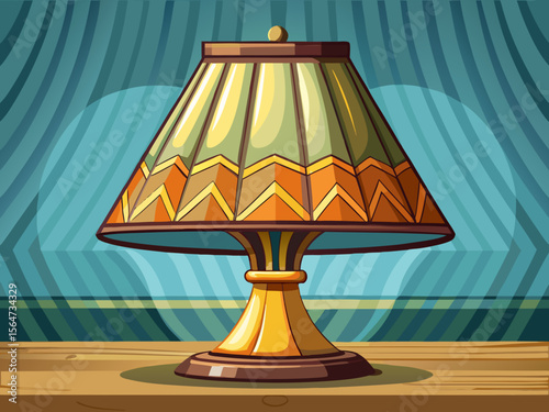 vector of A lampshade on a wooden table with a light background...