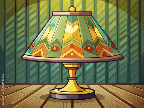 vector of A lampshade on a wooden table with a light background...