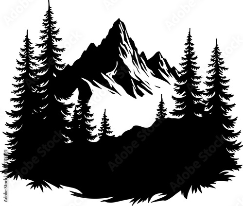 Forest and Mountain Landscape Silhouette vector graphics bundle